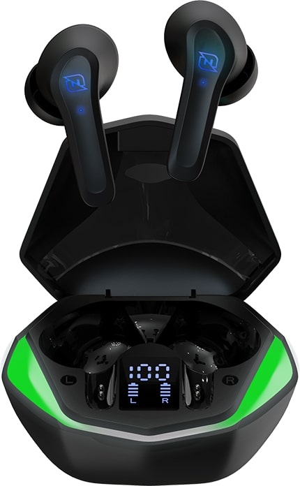AUDIFONOS IN-EAR BLUETOOTH 5.1 TRUE WIRELESS GAMING SUPERBASS LUZ RGB 30MAH CAJA DE CARGA 200MAH MINIMA LATENCIA DISPLAY INFORMATIVO NEGRO BOCNNN640