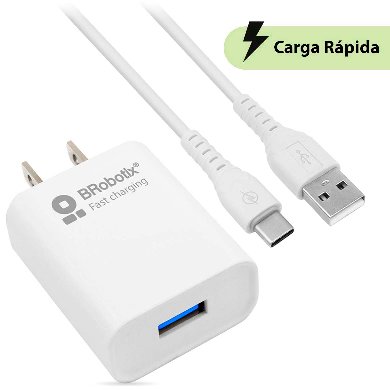 COMBO CARGA RÁPIDA: CARGADOR USB V3.0 + CABLE USB TIPO "C". BLANCO (6001318), Brobotix