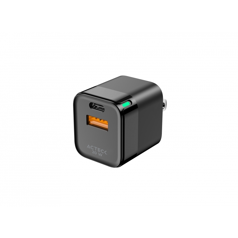CARGADOR DE PARED ACTECK ENERGON PRIME CP20W / 20W / 1X USB-C - 1X USB A / NEGRO / AC-935555 AC-11167