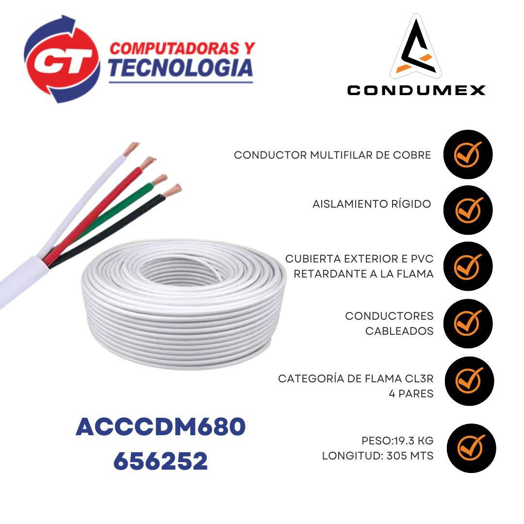 Cable para alarma CL2R, 4/22 AWG, bobina de 350 mt, 100% cobre, color blanco ACCCDM680