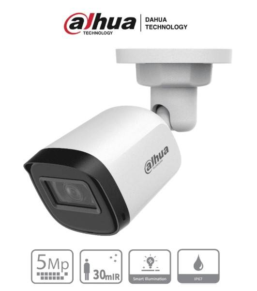 DAHUA HAC-B1A51-U-28 - Cámara Bullet de 5 Megapixeles/ Lente 2.8 mm/ 106 Grados de Apertura/ IR de 30 Mts/ IP67/ Soporta: CVI/CVBS/AHD/TVI