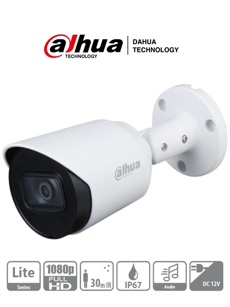 DAHUA HAC-HFW1200T-A - Cámara Bullet HDCVI 1080p micrófono,2.8 mm, ángulo de visión de 103°, IR 30 m, IP67, carcasa metálica, DWDR, BLC, HLC.