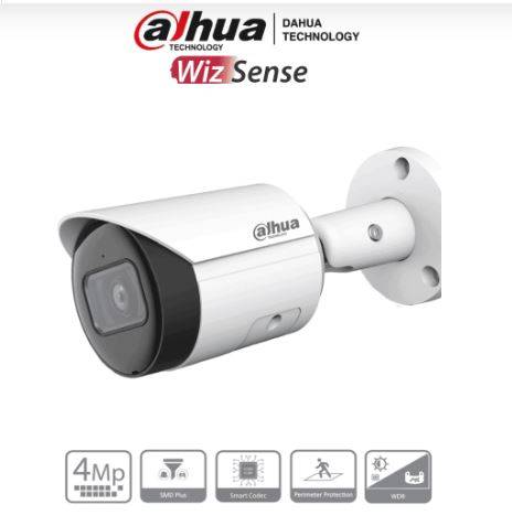 DAHUA IPC-HFW2441S-S - Camara IP Bullet de 4 Mp/ WizSense/ 2.8mm/ 95 °/ IR de 30 Metros/ SMD Plus/ Microfono, Ranura MicroSD/ IP67/ PoE