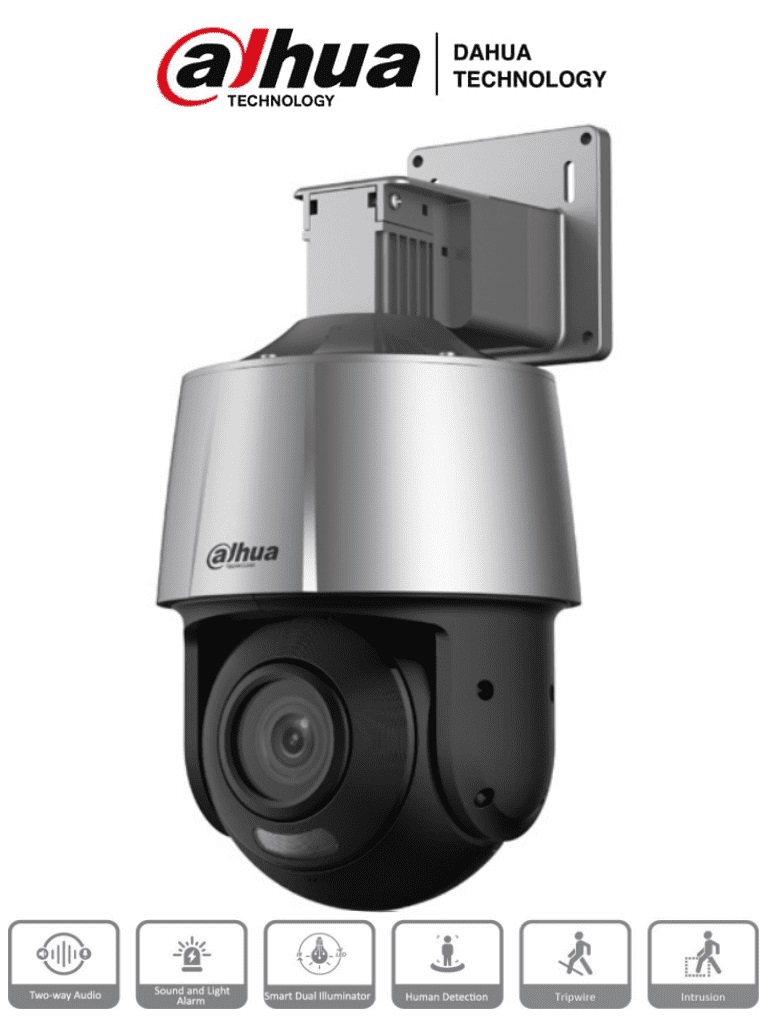 DAHUA SD3A200-GN-A-PV - Cámara IP PT de 2 Mp Full C/ Disuasión Activa/ Lente Fijo/ IR de 30 Metros/ H.265+/ Ranura MicroSD/ Audio Bidirecc/ IP66/ PoE/