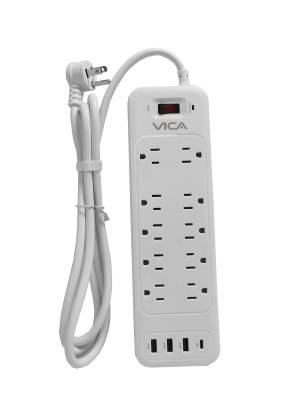 Centro de carga 9P VICA para protección contra sobretensiónes, 10 NEMA 5-15R con supresor de picos, 3 puertos USB-A y 1 USB-C. -Montaje pared SUPVIC060
