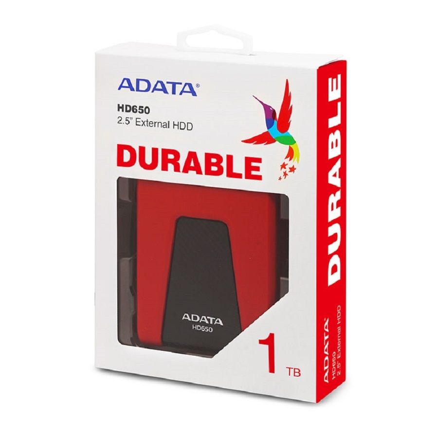 DISCO DURO EXTERNO ADATA HD650 1TB PORTATIL 2.5 USB 3.2 WINDOWS MAC LINUX CONTRAGOLPES COLOR ROJO (AHD650-1TU31-CRD) HD-1835