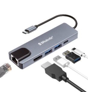 DOCKING STATION  5 EN 1: USB V3.0 TIPO C A HDMI, 2 PUERTOS USB V3.0, USB TIPO C, RJ45 GIGABIT, BROBOTIX 6000694