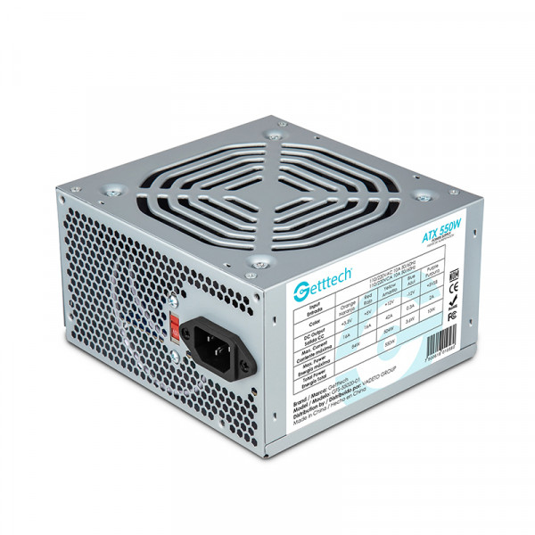 GETTTECH FUENTE DE PODER 550W, ATX, VENTILADOR DE 120MM, EPS 12V, MTBF 100,000 HORAS MOD. GFS-55020-01