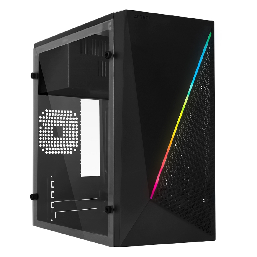 GABINETE ACTECK KIOTO GC460 / MINI TORRE / MICRO ATX, MINI ITX / FUENTE 500W / ILUMINACION RGB / PANEL ACRILICO, METAL / NEGRO / AC-933070 CS-788 - ACTECK