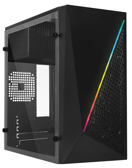 Gabinete  ACTECK KIOTO GC460 RGB ESSENTIAL, Gabinete, Micro-ATX, Mini-ITX, Negro, 500 W GABACT170
