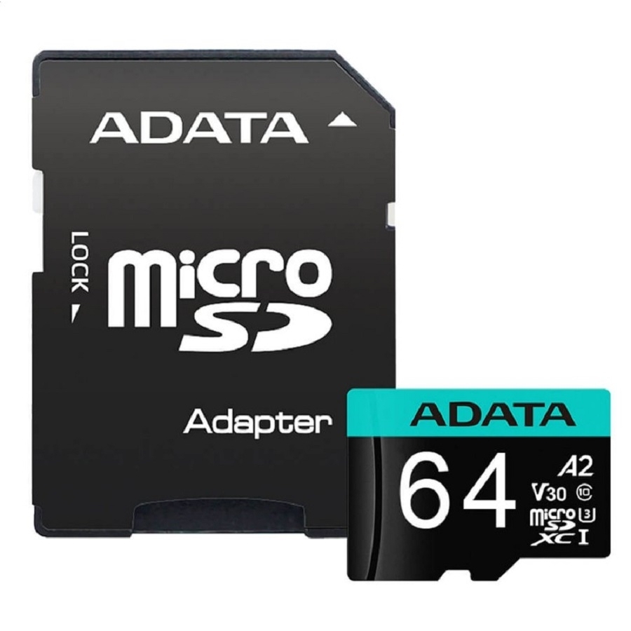 MEMORIA ADATA MICRO SDXC/SDHC 64GB UHS-I 100MB/80MB CLASE 10 V30 A2 C/ADAPTADOR (AUSDX64GUI3V30SA2-RA1) RAM-3913