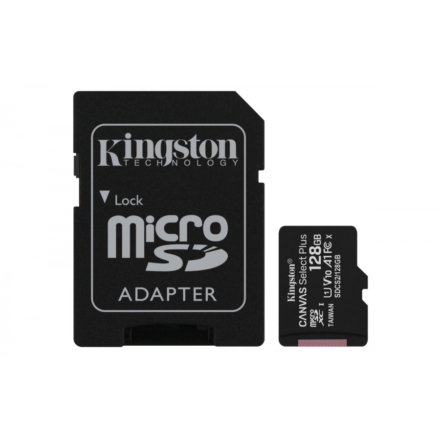 MEMORIA FLASH MICRO SD KINGSTON SDXC CANVAS SELECT PLUS 128GB 100R UHS-I U1 V10 C/ADAPTADOR (SDCS2/128GB) RAM-3519