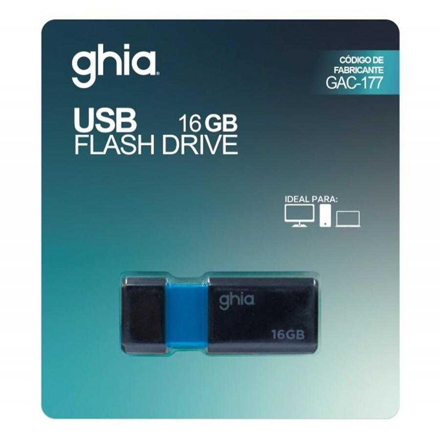 MEMORIA GHIA 16GB USB PLASTICA USB 2.0 COMPATIBLE CON ANDROID/WINDOWS/MAC RAM-3161