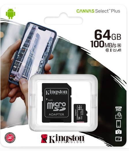 MEMORIA MICROSD KINGSTON CANVAS SELCT PLUS 64GB R.100MB/S CL10 UHS-I U1 V10 A1 - Kingston Technology