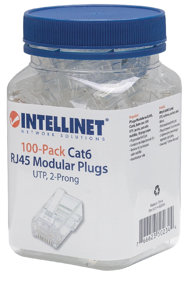 PLUG RJ45,INTELLINET,502344, CAT 6 UTP MULTIFILAR 100 PZAS CN-1288