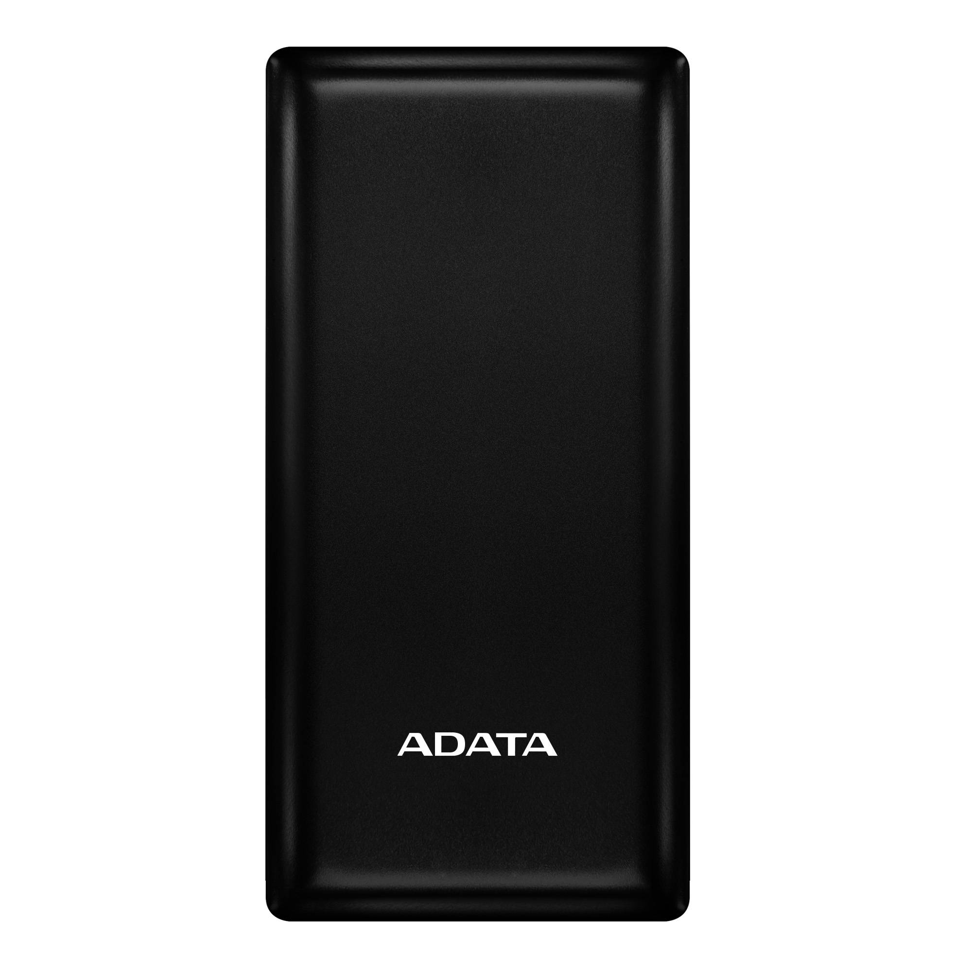 PowerBank ADATA C20 de 20,000 mAh. Carga simultánea 3 dispositivos. Con indicador LED de carga, dos puertos USB-A y un puerto USB-C. NEGRO. PBC20-BK