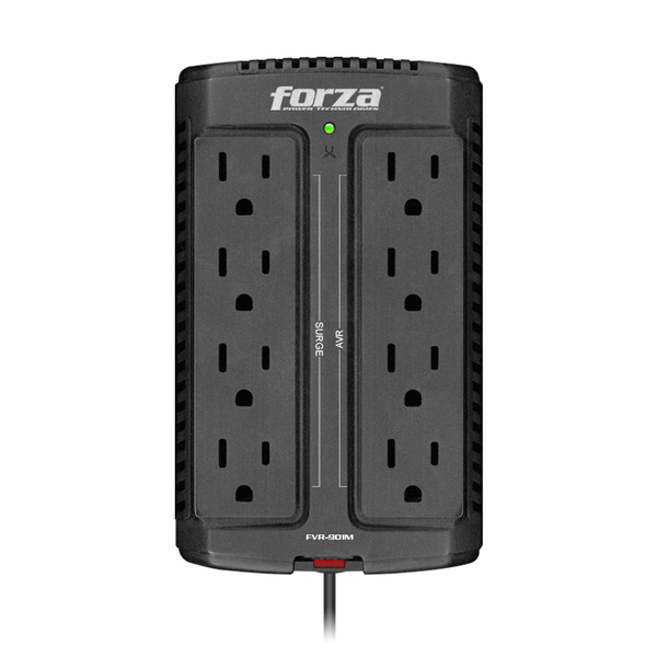Regulador FORZA Capacidad de voltaje 900VA/450W. 8 tomas de corriente.