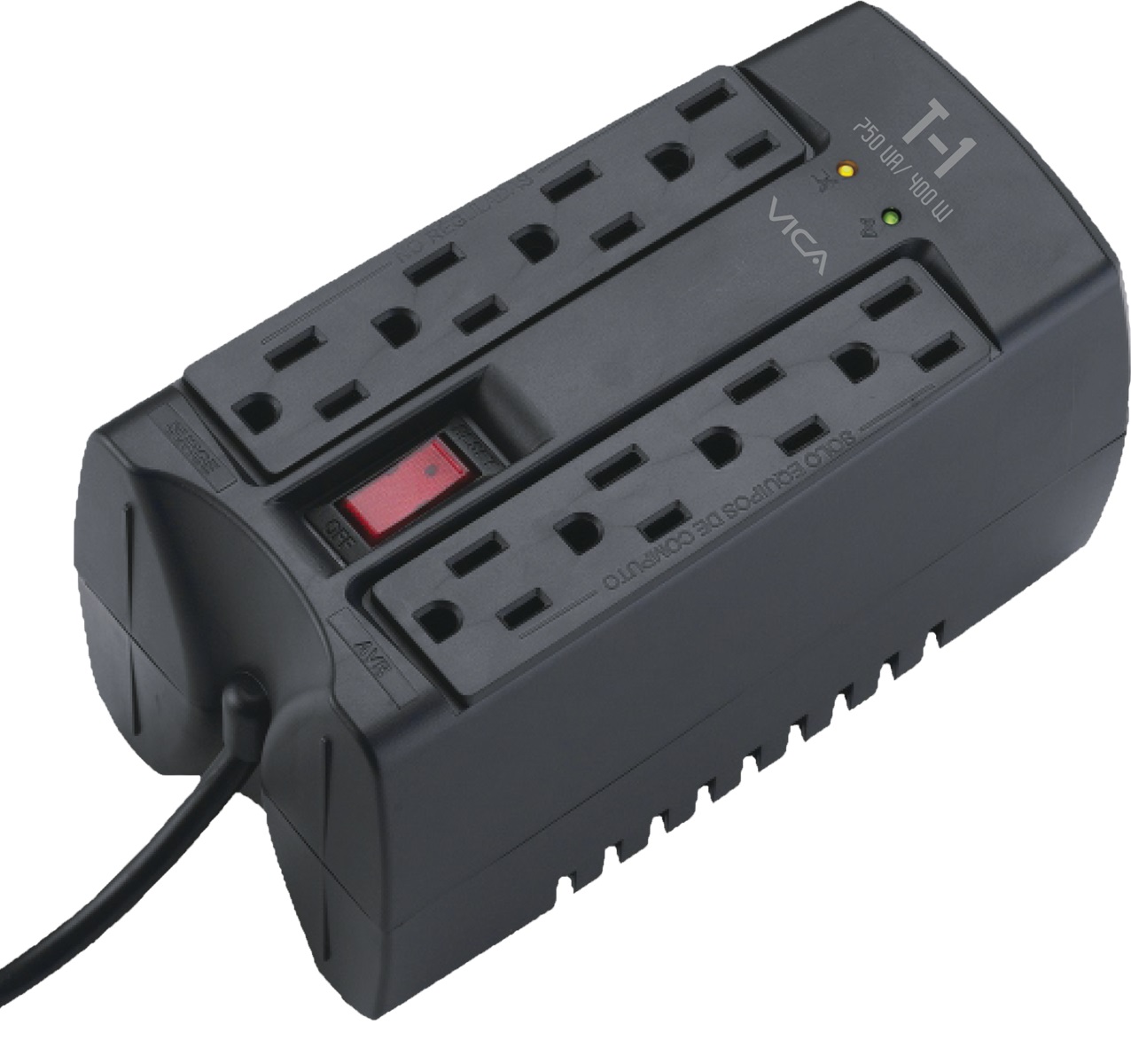 Regulador VICA T1 750VA/400WATTS - Voltaje 120 VCA +/-10% 60Hz - breaker térmico - 8 tomas protegidas - indicadores LED - empotrable en pared REGVIC090