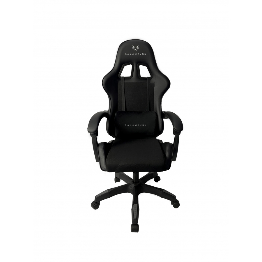 SILLA GAMER BALAM RUSH POWER RUSH V2 BLACK EDITION / INCLINACION 135 / TELA Y PIEL SINTETICA / RECLINABLE / MAX 120 KG / COJIN LUMBAR / PISTON CLASE 3 / REPOSABRAZOS FIJO / NEGRO / BR-934534 AC-10928