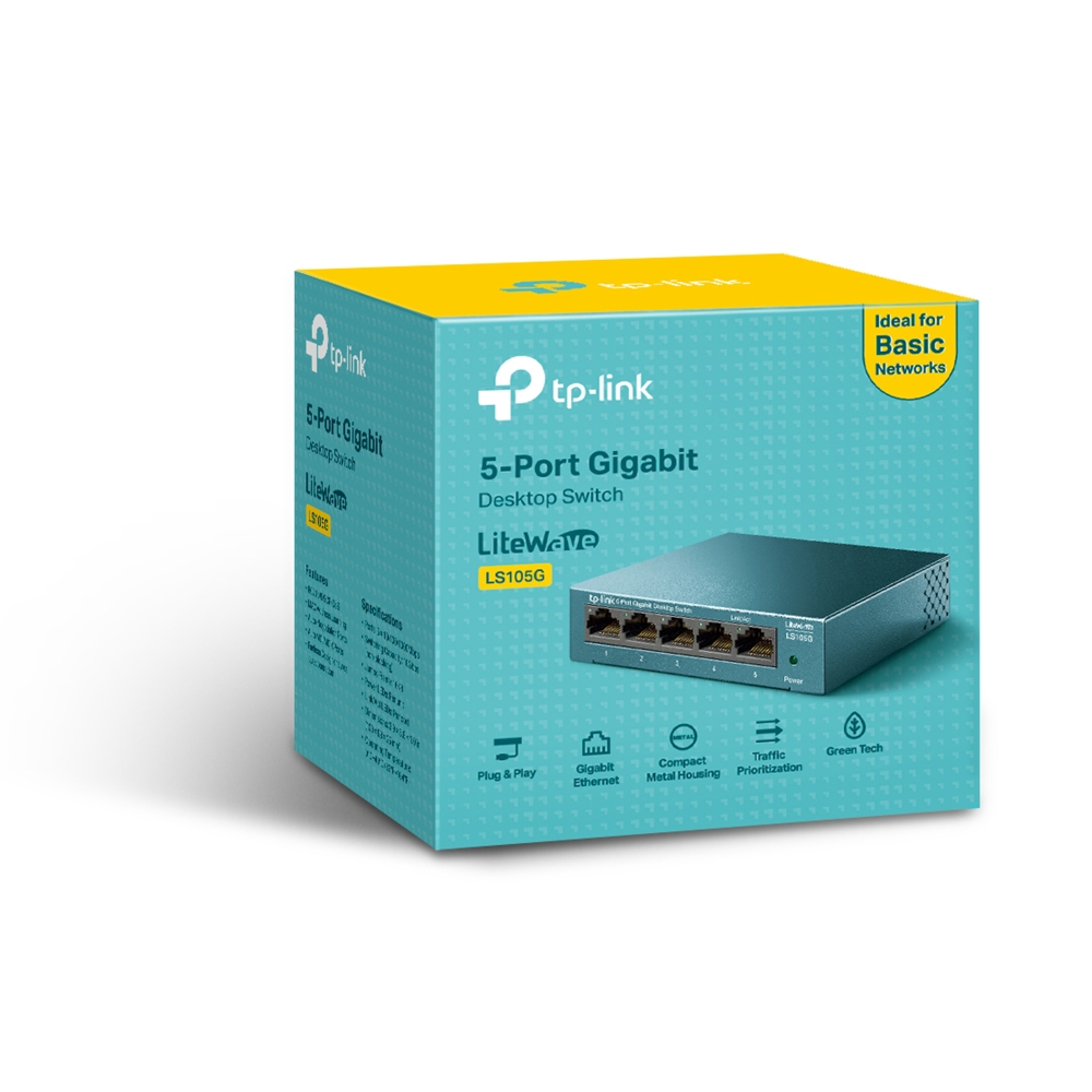 SWITCH DE 5 PUERTOS GIGABIT TP-LINK LS105G PARA ESCRITORIO PLUG AND PLAY CON CARCASA DE ACERO