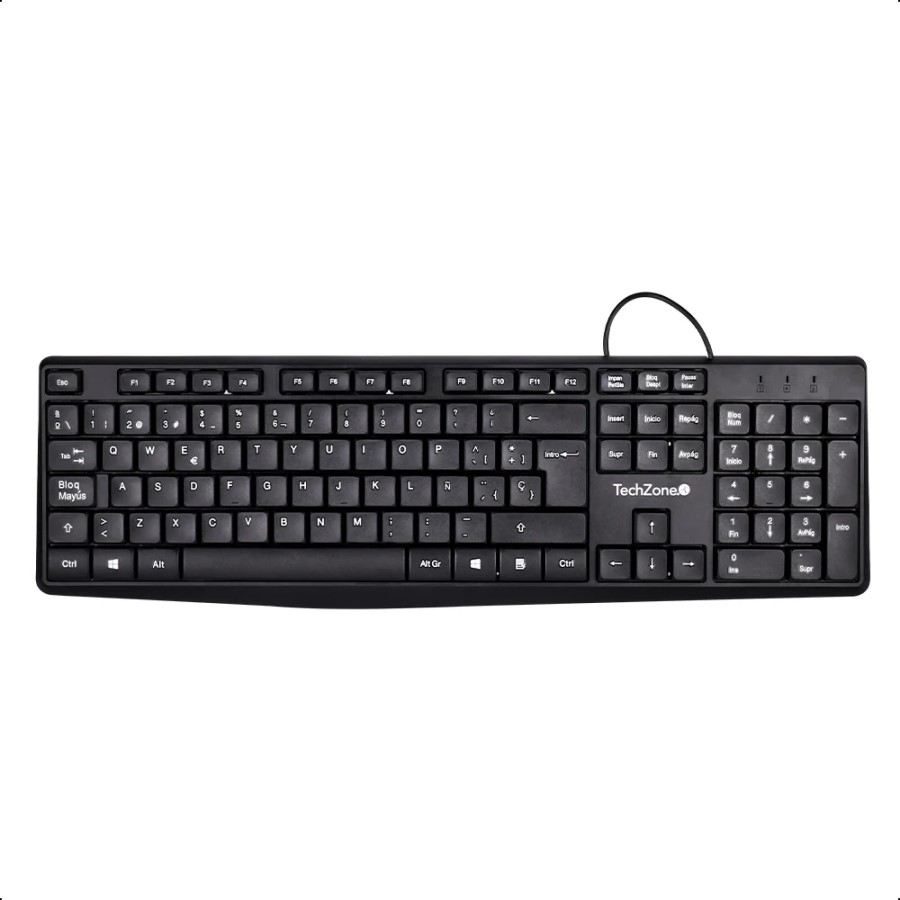 TECLADO TECHZONE TZACTCA04 ALAMBRICO STANDARD USB ERGONOMICO NEGRO KB-1048