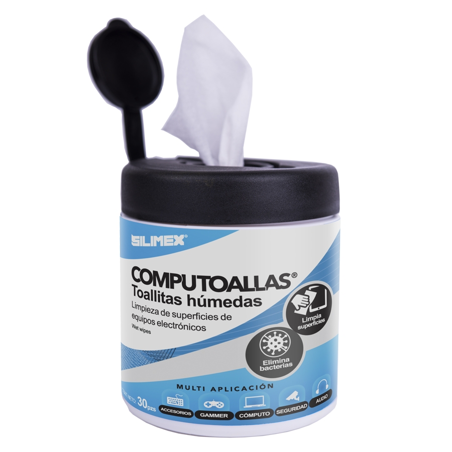 TOALLAS HUMEDAS COMPUTOALLAS ANTIBACTERIALES Y ANTIESTATICAS PARA USO EXCLUSIVAMENTE EXTERNO 30 PZAS SILIMEX CN-497