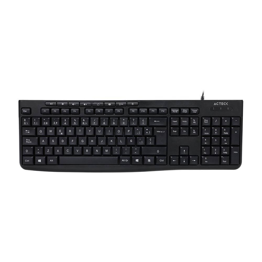 Teclado Estándar Inspire Prime TA222 Acteck Essential Series Teclado Alámbrico USB, 112 Teclas, 8 Teclas Multimedia, Largo de Cable 1.5m, Color Negro TECACT240