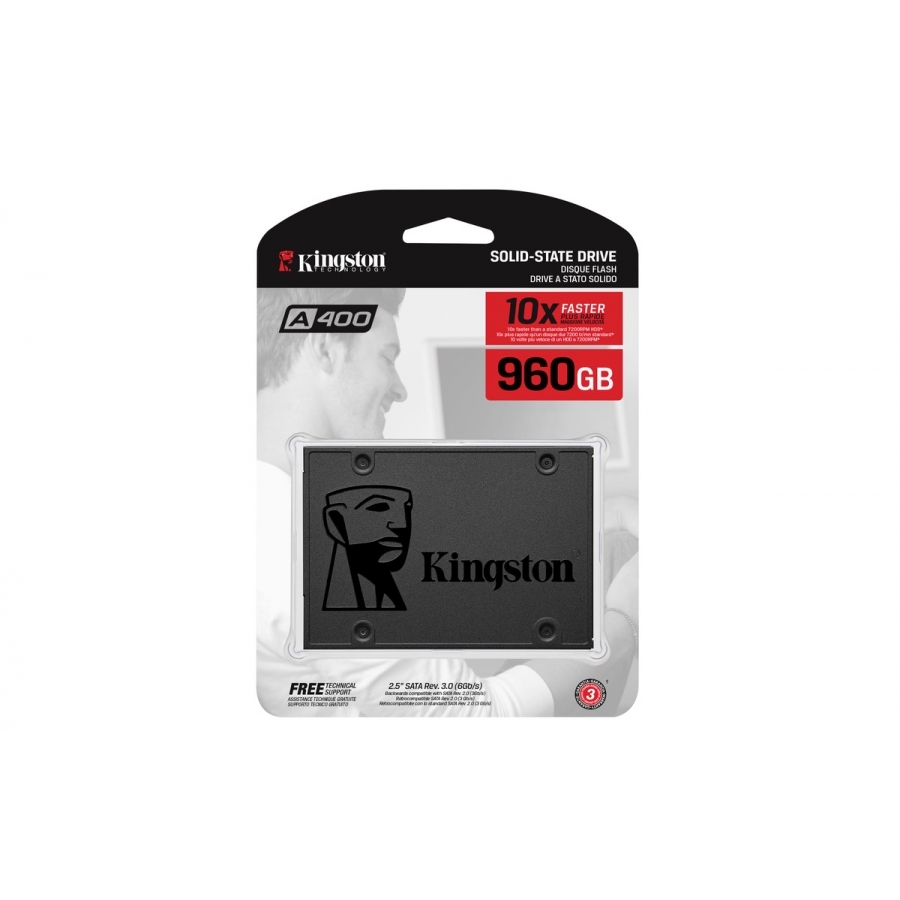 UNIDAD DE ESTADO SOLIDO KINGSTON INTERNO A400 960GB 2.5 SATA3 7MM LECT.500/ESCRIT.450MB/S PC/LAPTOPSA400S37/960G HD-2331