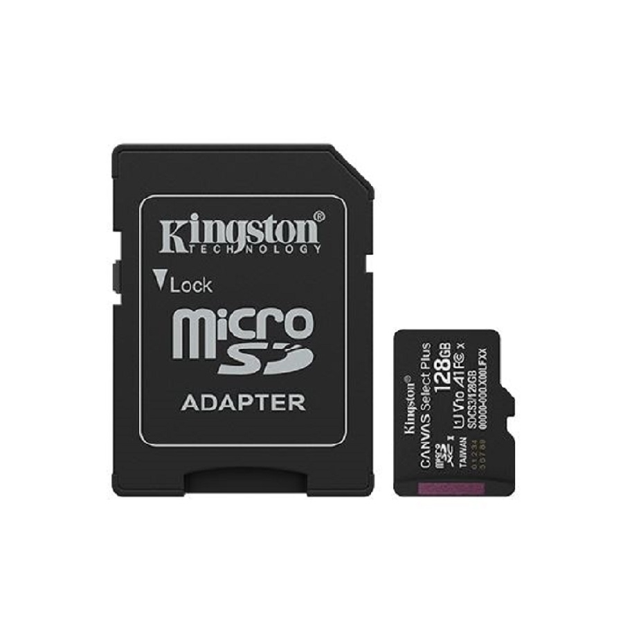 MEMORIA FLASH MICRO SD KINGSTON SDXC CANVAS SELECT PLUS 128GB 150MB/S UHS-I U1 V10 C/ADAPTADOR (SDCS3/128GB) RAM-4618