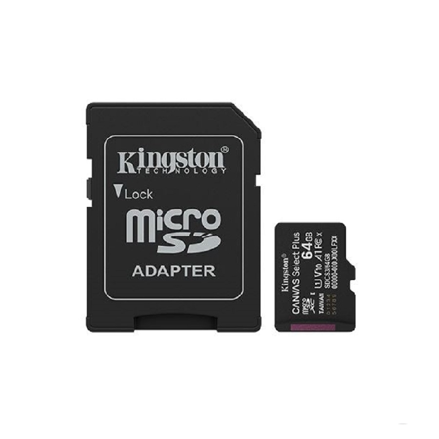 MEMORIA FLASH MICRO SD KINGSTON SDXC CANVAS SELECT PLUS 64GB 100MB/S UHS-I U1 V10 C/ADAPTADOR (SDCS3/64GB) RAM-4616
