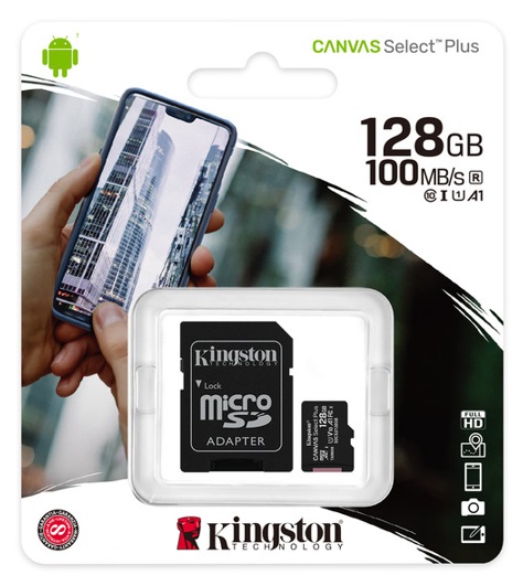 MEMORIA MICROSD KINGSTON CANVAS SELCT PLUS 128GB R.100MB/S CL10 UHS-I U1 V10 A1 - Kingston Technology