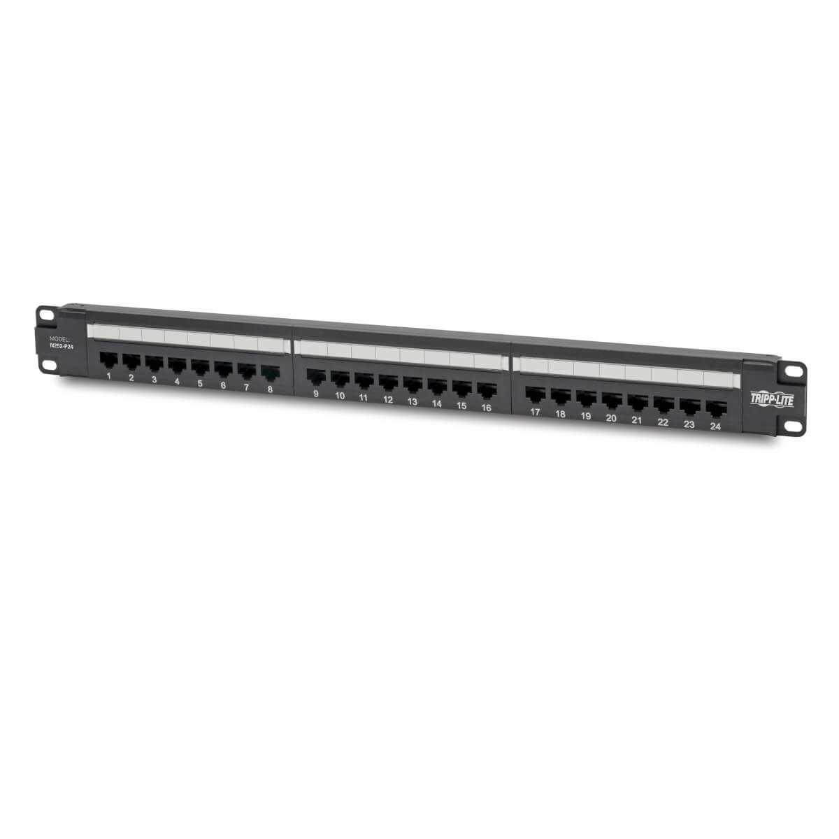 Panel de parcheo Cargado de Conexiones Cat6 de 24 Puertos – Cumple con PoE+, 110 / Krone, 568A/B, RJ45 Ethernet, Instalación en 1U de Rack, TAA N252-P24 CABTRL4410