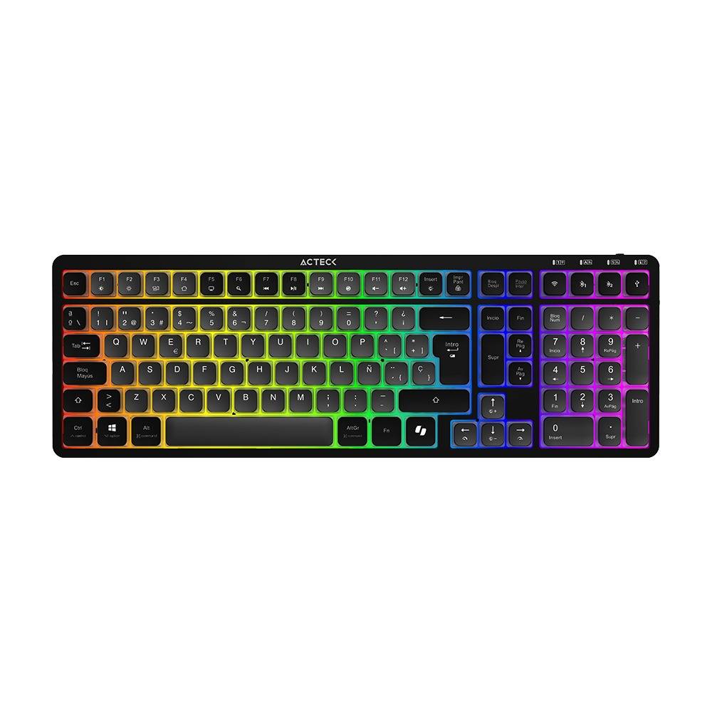 Teclado Inalámbrico RGB Techno PRO TI790 Acteck Elite Series Iluminación RGB, Teclado Multidispositivo Inalámbrico, Dongle 2.4Mhz, Bluetooth TECACT200