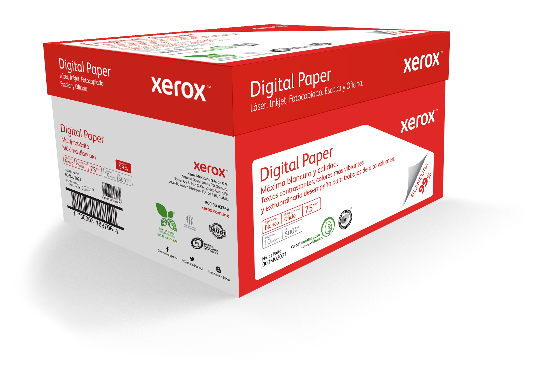 XEROX PAPEL DIGITAL ROJO OFICIO 99% BLANCURA PAPXRX100