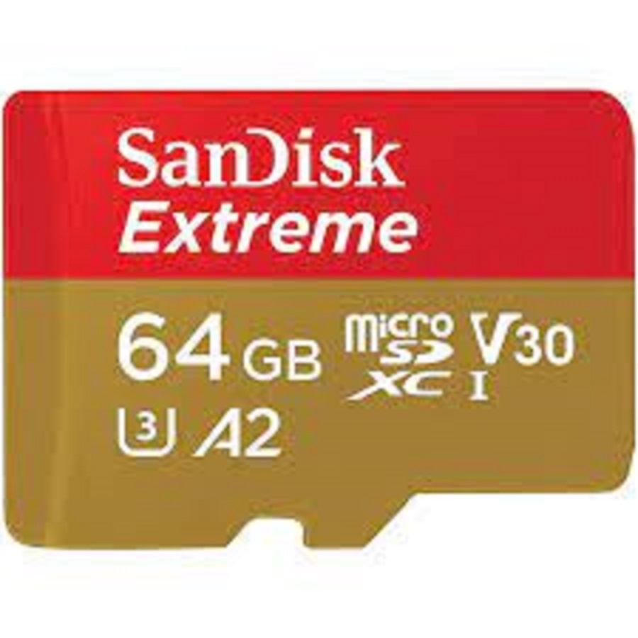 MEMORIA SANDISK MICRO SDXC 64GB EXTREME 170MB/S 4K CLASE 10 A2 V30 C/ADAPTADOR SDSQXAH-064G-GN6MA RAM-3870