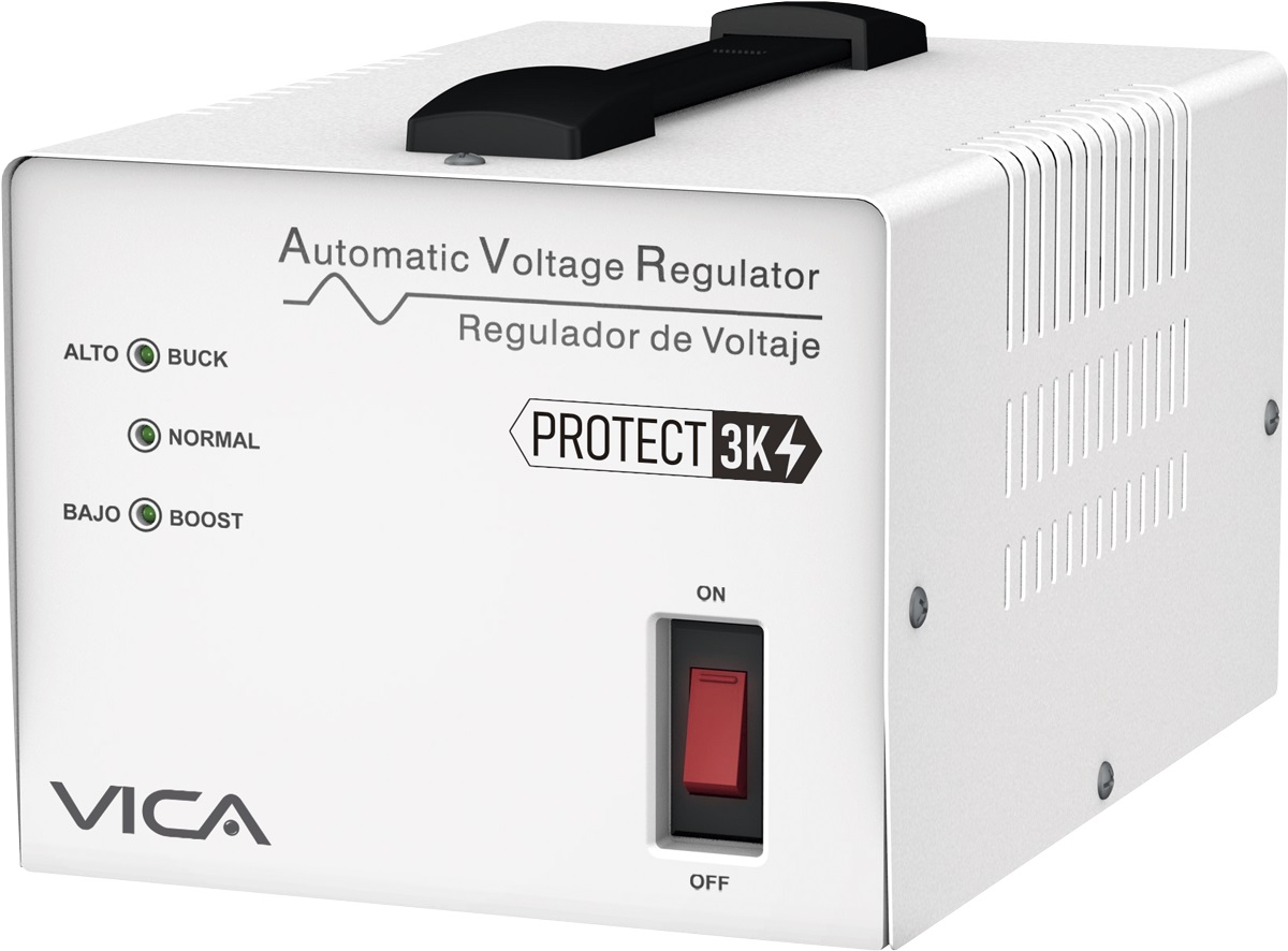Regulador VICA PROTECT 3K 3000VA/ 1800W, Voltaje 120 VCA, 60Hz, 4 tomas protegidas, 175 joules, indicadores LED, Linea blanca REGVIC130