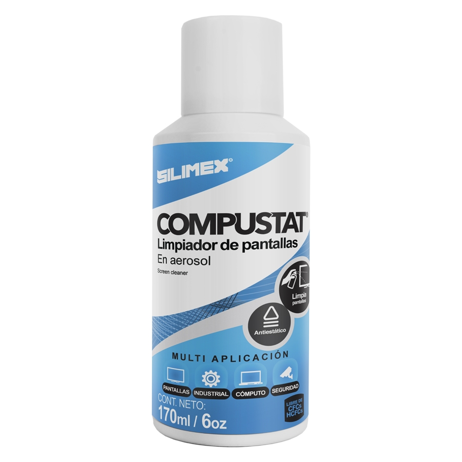 AEROSOL COMPUSTAT LIMPIADOR DE PANTALLAS LAPTOPS, TABLETAS, SMART TVS, SMART PHONES SILIMEX 170 ML CN-290