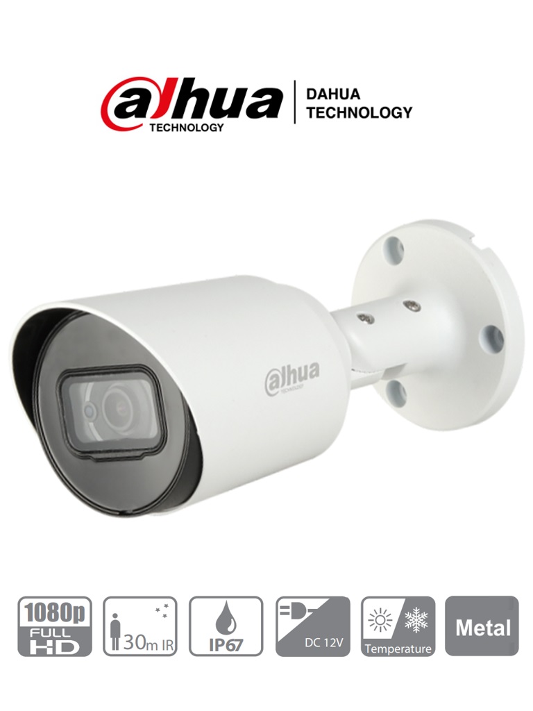 DAHUA HAC-HFW1200T-36- Camara Bullet de 2 Megapixeles/ Lente Fijo de 3.6mm/ 83°/ Smart IR 30 Metros/ IP67/ Metalica/ BLC/ HLC/ DWDR/ TVI AHD y CBVS/