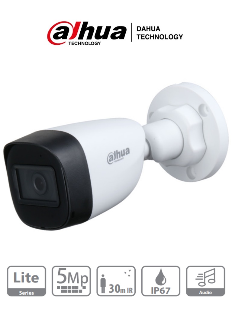 DAHUA HAC-HFW1500CN-A - Camara Bullet de 5 Megapixeles/ Microfono Integrado/ Lente de 2.8mm/ 111 Grados de Apertura/ IR de 30 Mts/ Starlight/ IP67