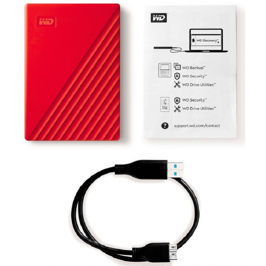 DISCO DURO EXTERNO WD MY PASSPORT 2TB 2.5 PORTATIL USB3.0 ROJO WINDOWS BACKUP ENCRIPTACION WDBYVG0020BRD-WESN HD-2113
