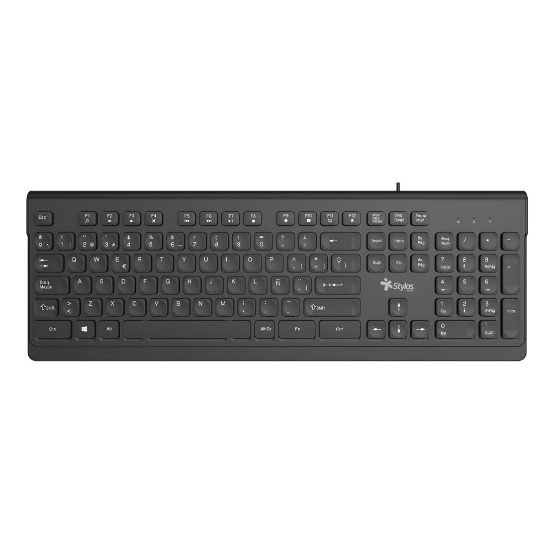 Teclado Alámbrico Stylos STPTEC6B Membrana 100% 104 Teclas Conexión USB A 1.5m Negro TECSTY090