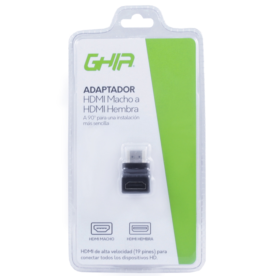 ADAPTADOR GHIA CODO HDMI MACHO A HDMI HEMBRA / ANGULO DE 90 GRADOS AC-7588 - GHIA