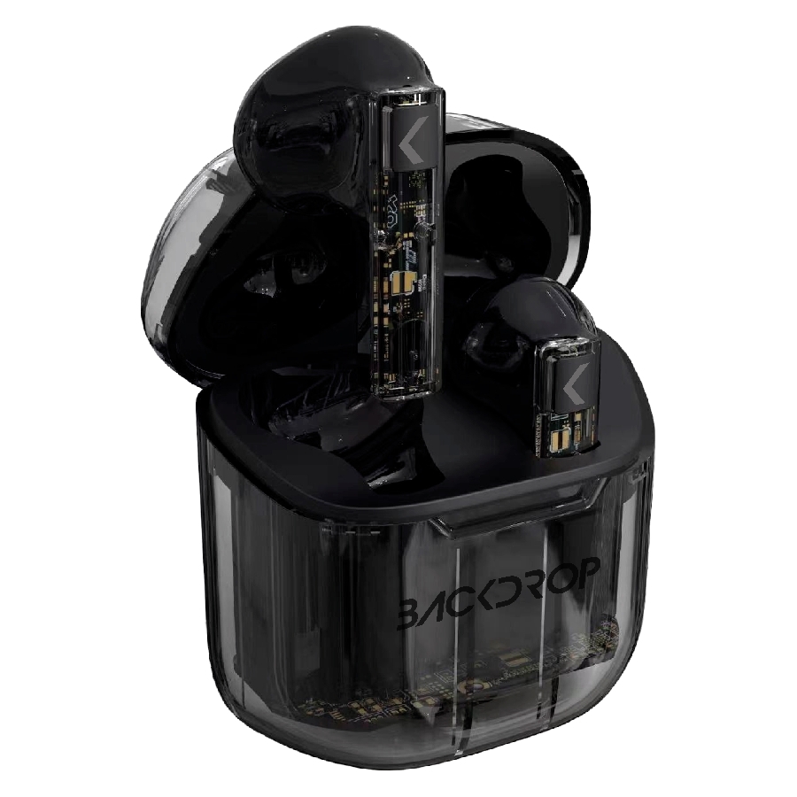 AUDIFONOS INALAMBRICOS TWS BACKDROP TRANSPARENTES/10M / TACTIL COLOR NEGRO SPK-2129 - BACKDROP