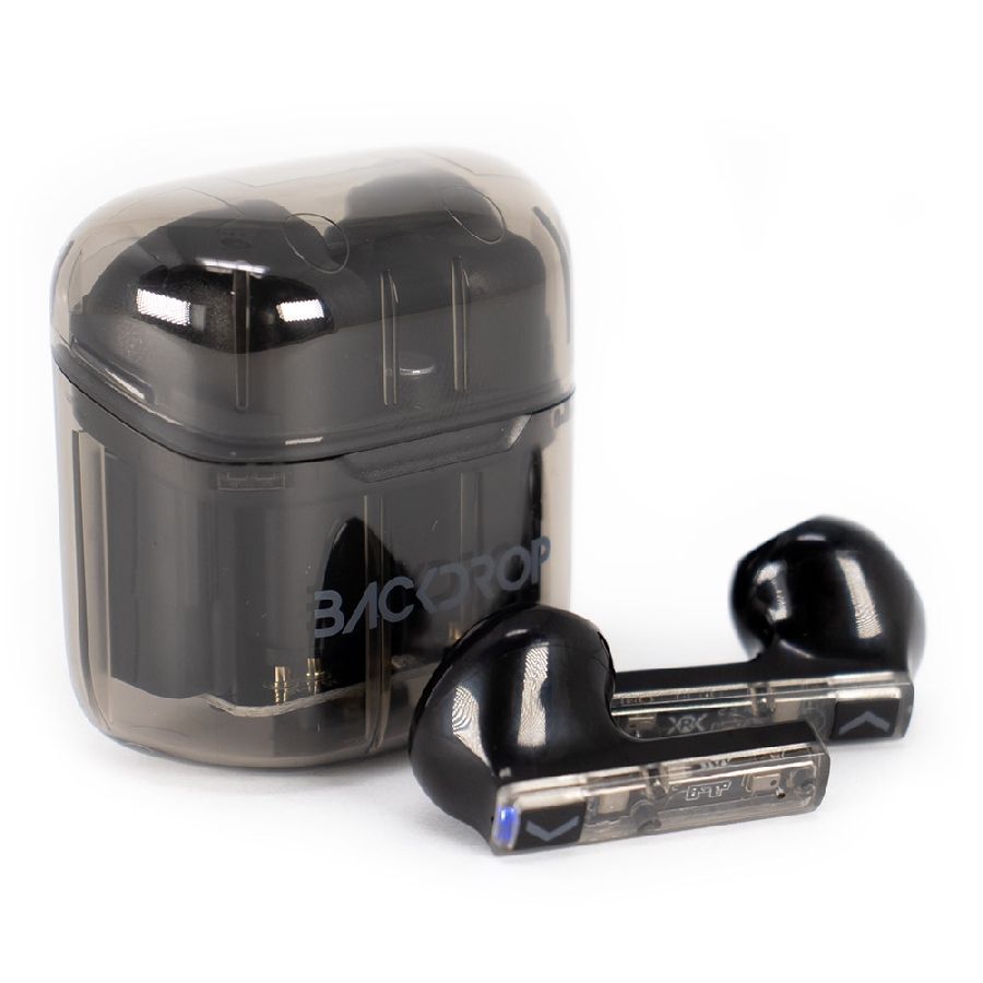 AUDIFONOS INALAMBRICOS TWS BACKDROP TRANSPARENTES/10M / TACTIL COLOR NEGRO SPK-2129 - BACKDROP
