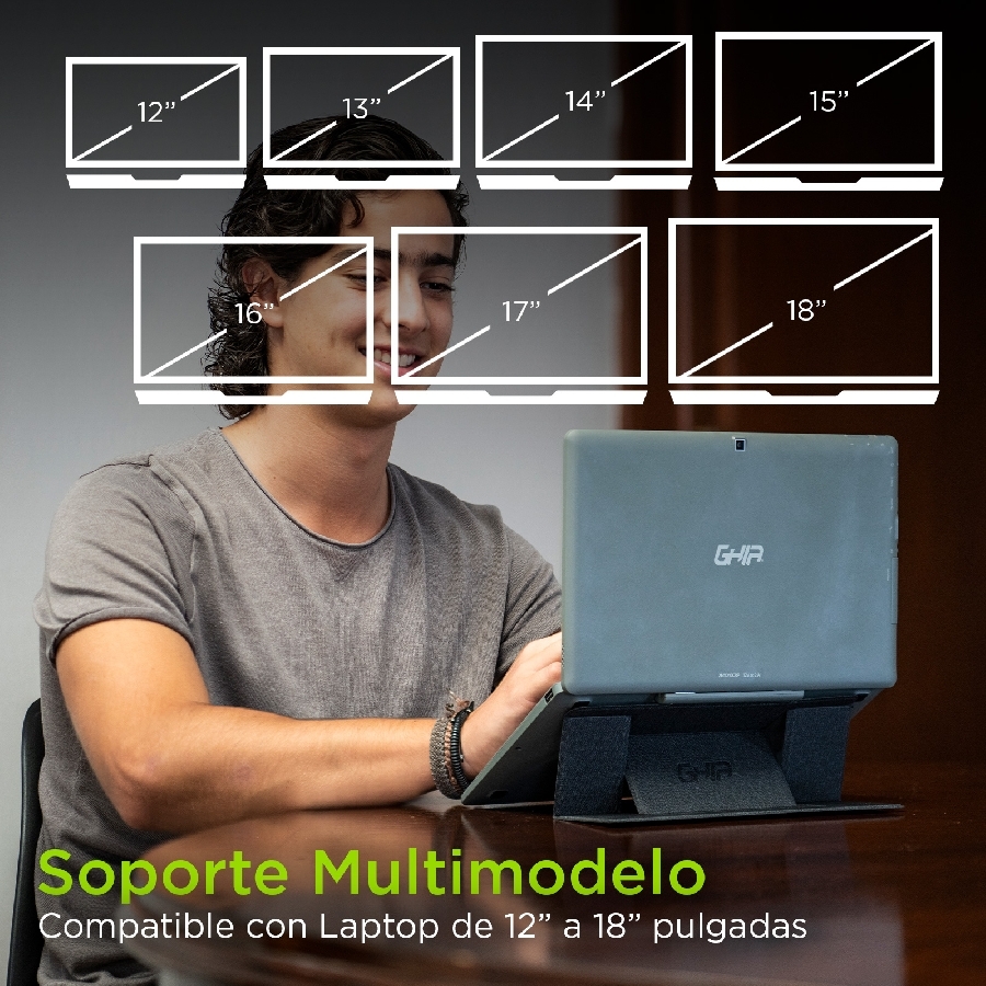 BASE AJUSTABLE GHIA PARA LAPTOP O TABLETA / PRACTICO Y DELGADO / HASTA 15.6 PULGADAS AC-9435 - GHIA