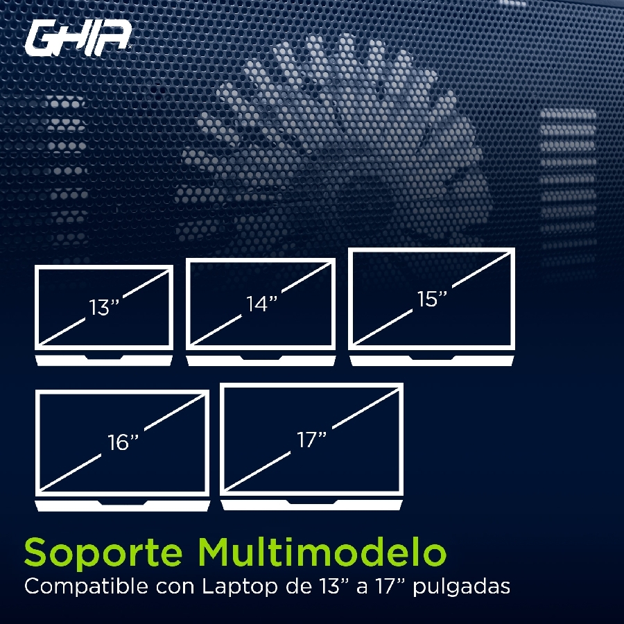 BASE ENFRIADORA GHIA / PARA LAPTOP / CON VENTILADOR Y LUZ LED / USB AC-9450 - GHIA