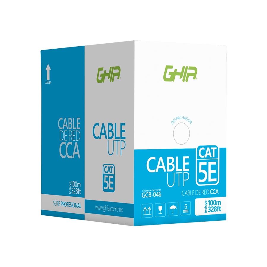 BOBINA DE CABLE UTP CAT5E GHIA CCA BLANCO 100M 24 AWG 328FT CERTIFICACION CE / ROHS CB-1670 - GHIA