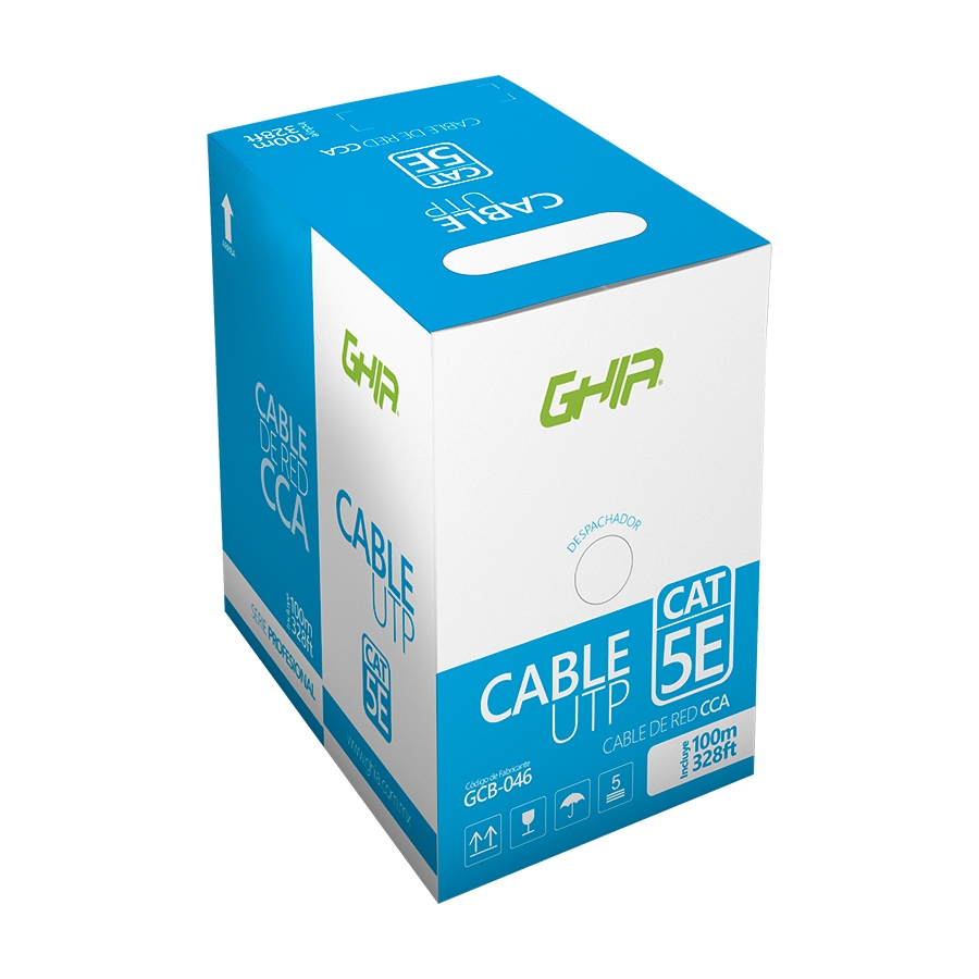 BOBINA DE CABLE UTP CAT5E GHIA CCA BLANCO 100M 24 AWG 328FT CERTIFICACION CE / ROHS CB-1670 - GHIA