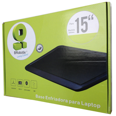 Base Enfriadora, luz led, ángulo ajustable, 1 Hub USB, 9 a 15 Pulgadas , Negro, BROBOTIX 044695N - BROBOTIX