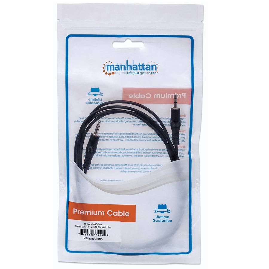 CABLE AUDIO,MANHATTAN,334594, ESTEREO 3.5MM M-M 1.8M NEGRO CB-226 - MANHATTAN